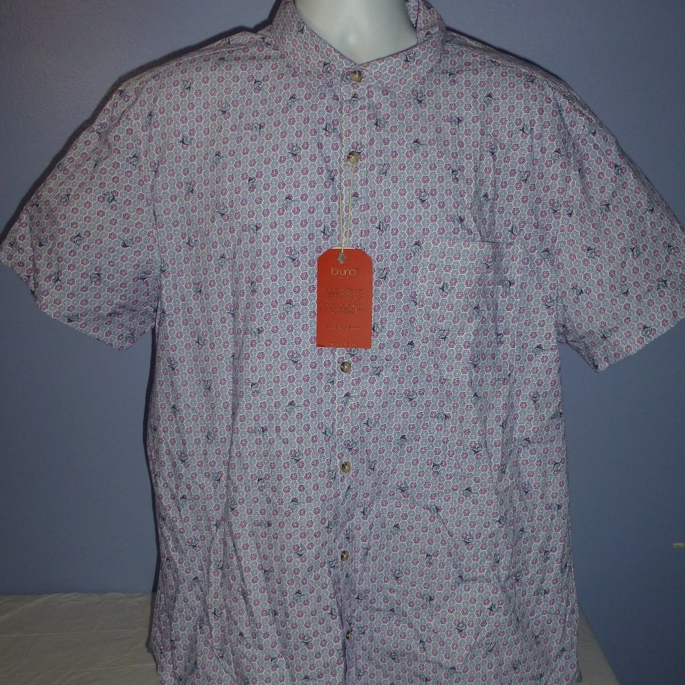 Bruno Milano Modern Fit Blue Yonder Sailfish Geometric S/S Pocket Shirt XL